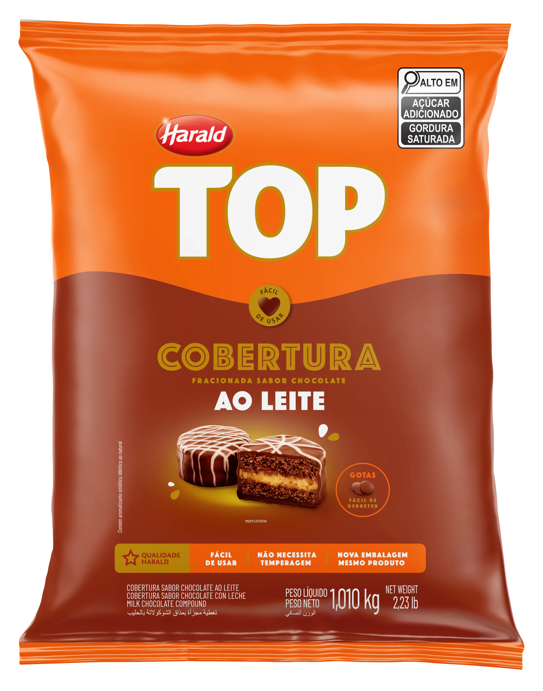 Cobertura de Chocolate Gotas Top Harald (1,010Kg)